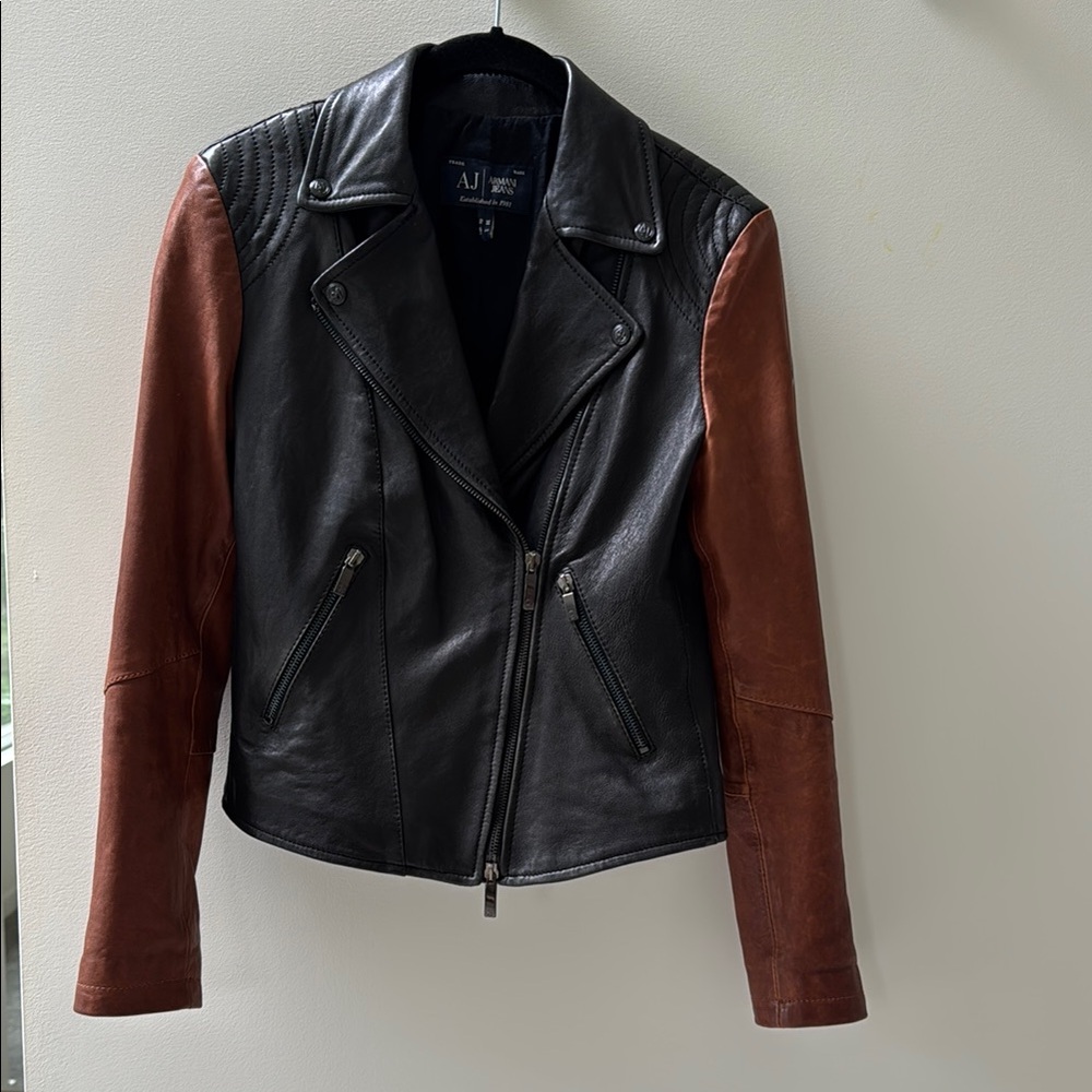 Armani Jeans Black and Brown Leather Jacket